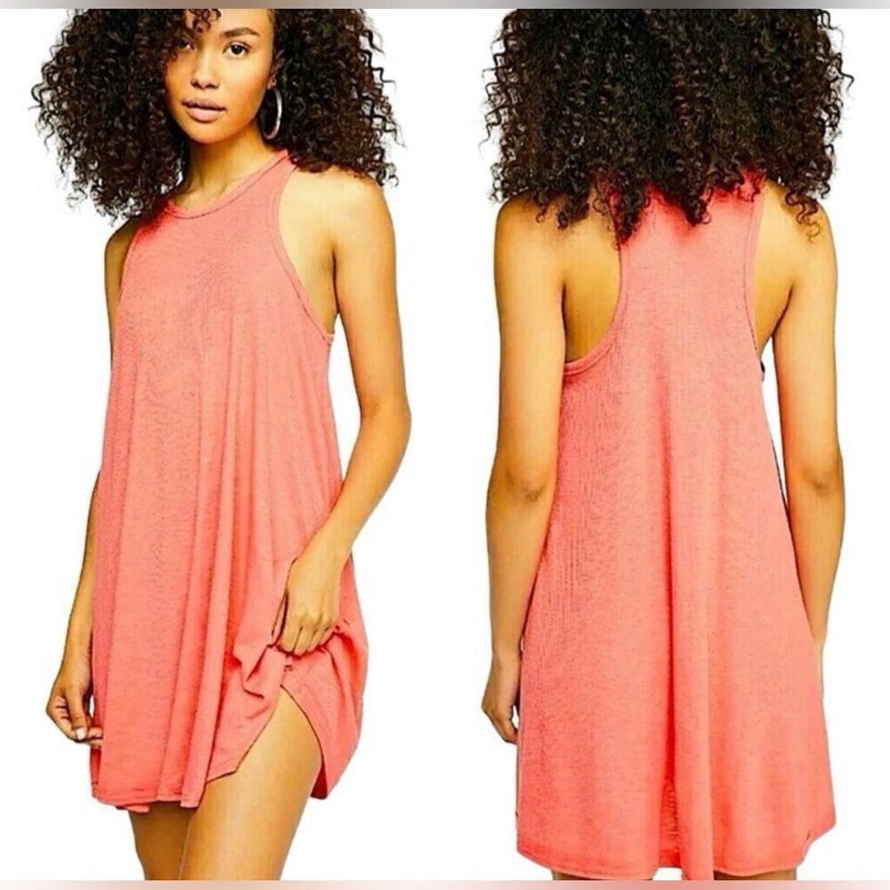 Free People Beach La Nite Oversized Ribbed Tank Dress - Rust Medium